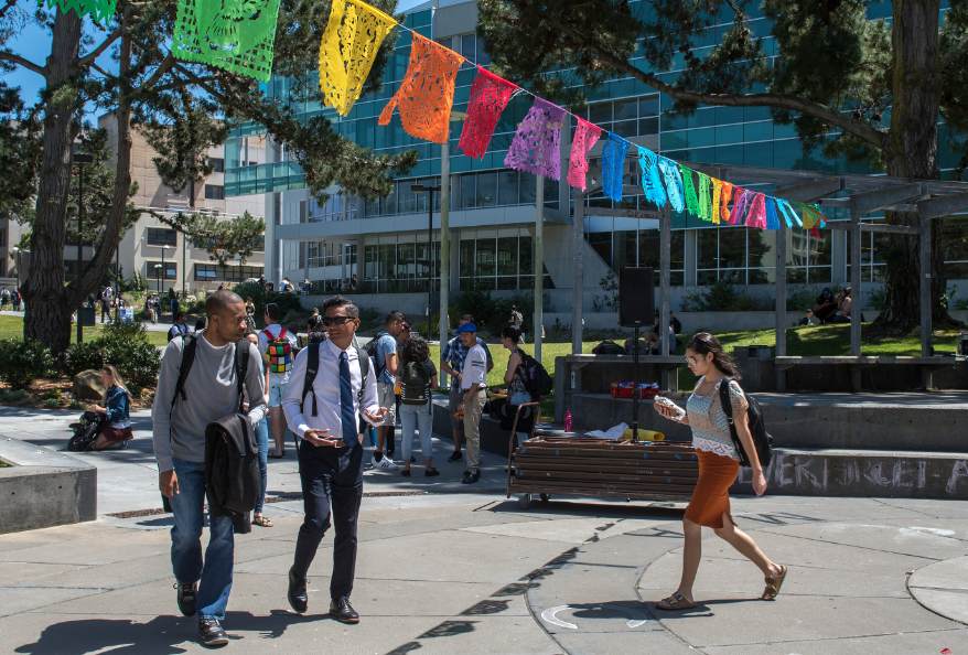 SFSU campus with students walking around