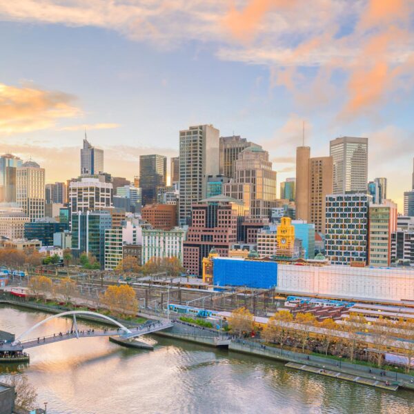 Melbourne city skyline at twilight