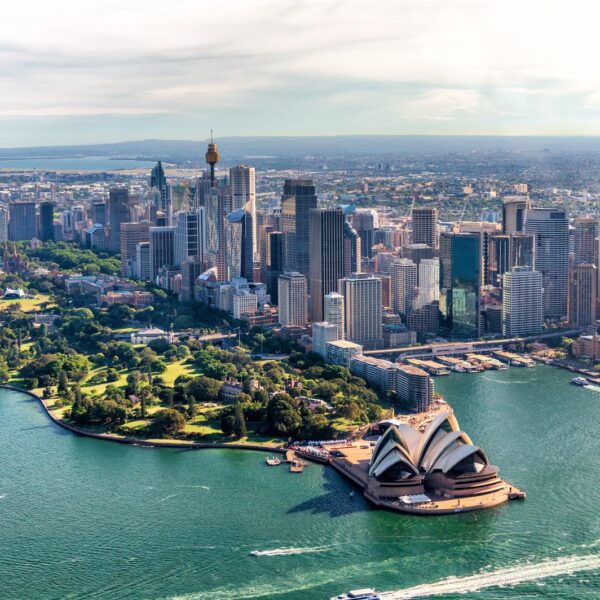 Aerial view of Sydney Harbor and Downtown Skyline, Australia