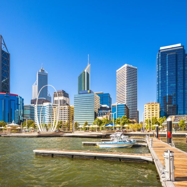 Skyline of perth in western australia with river