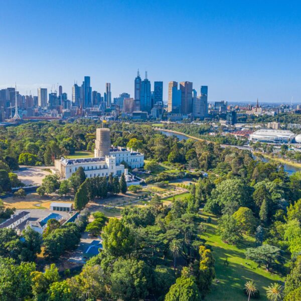 Skyline of Melbourne with government house, Australia