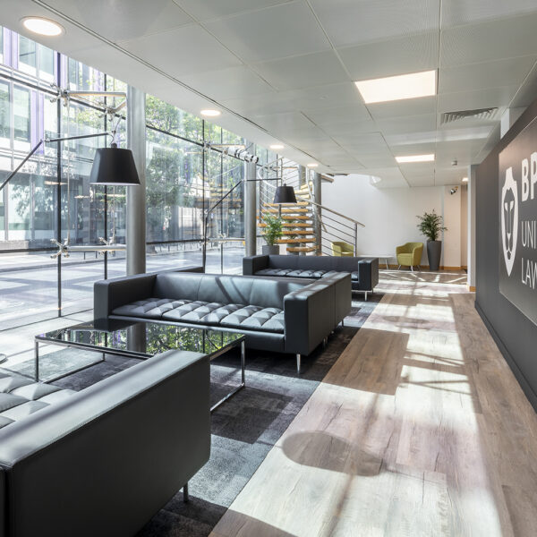 BPP law school entrance with sofas