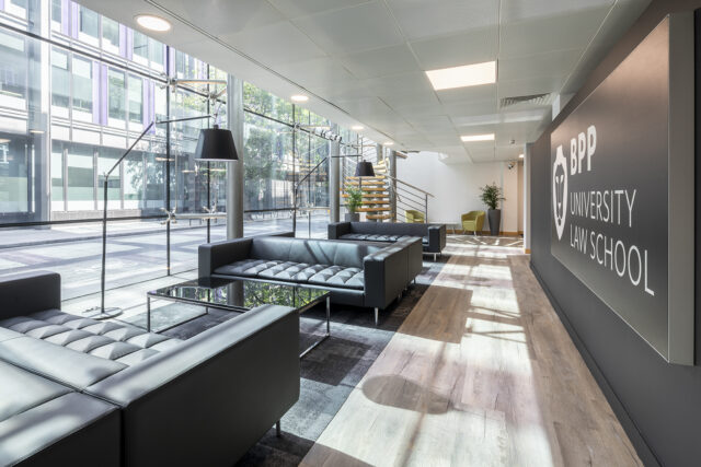 BPP law school entrance with sofas