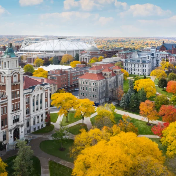 Syracuse Campus aerial view Fall