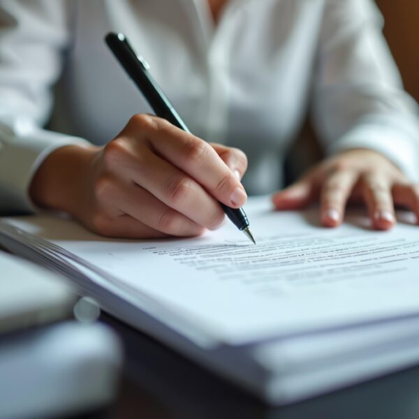 Close up of law student signing paperwork