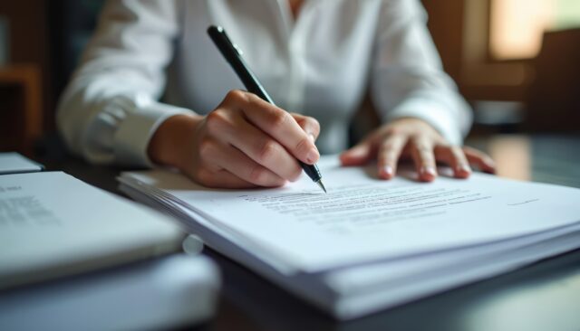 Close up of law student signing paperwork