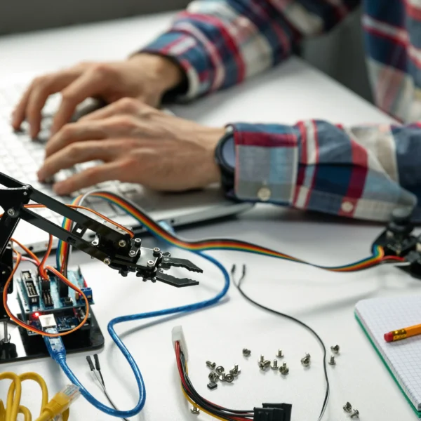 engineer working on robotics automation project