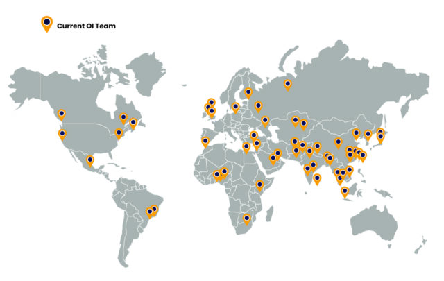 A map showing all the locations of Oxford International staff